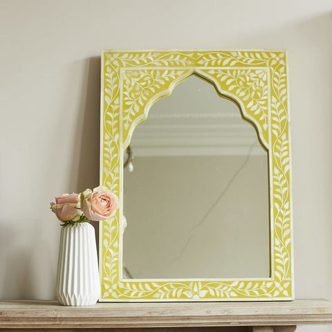 Mandir yellow bone inlay mirror, £175, Graham & Green