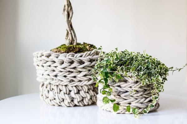 Arm Knit Basket for plant pots by Anne Weil
