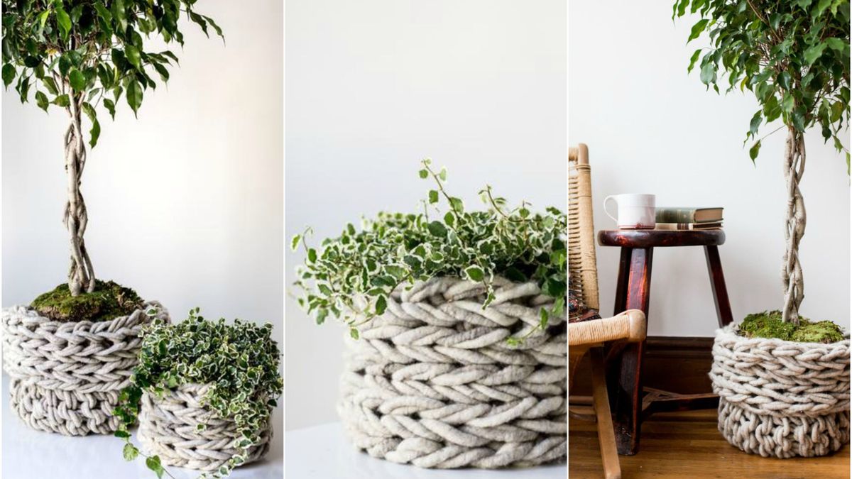 You need one of these chunky knitted plant pot baskets right now