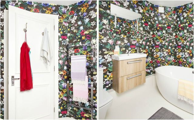 Bold floral wallpaper as part part of bathroom makeover