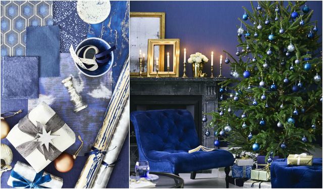 Blue Christmas decorating scheme and moodboard