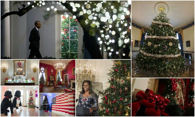 Obamas and the White House at Christmas