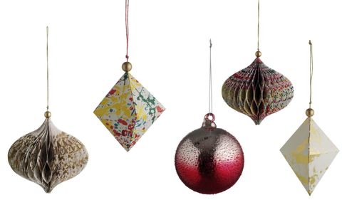 Christmas tree paper decorations and baubles