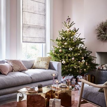 style inspiration starry, starry night pinks, greys, wood and burnished metallics christmas room decorating ideas