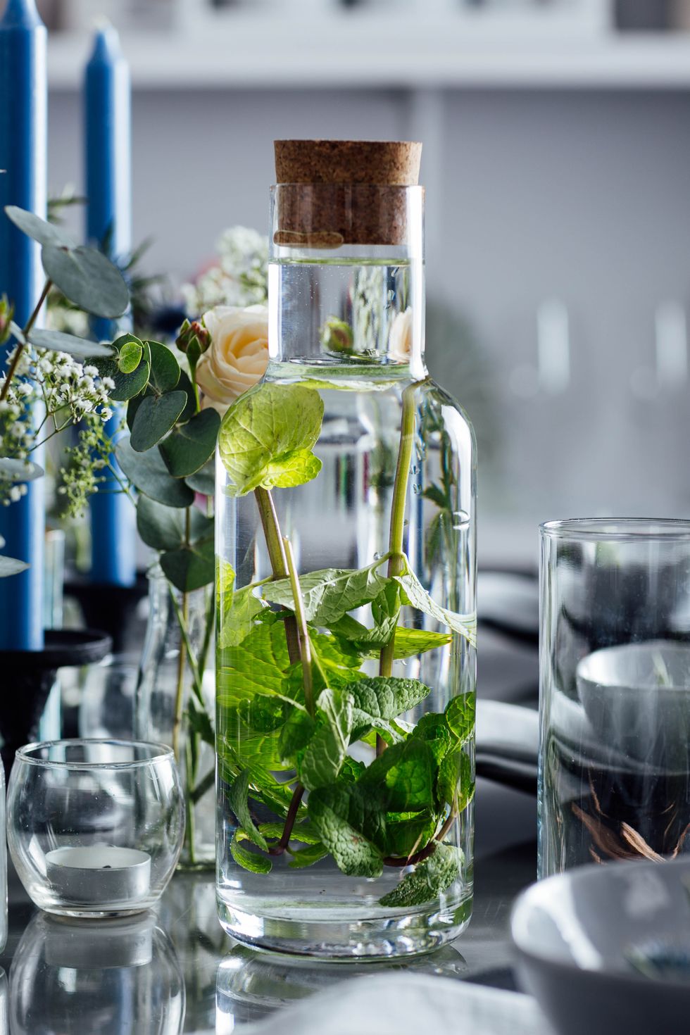Plant greenery in glass bottle