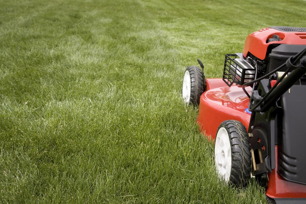 A lawnmower mowing the grass on a lawn