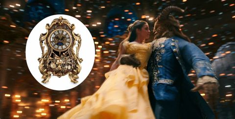 Beauty and the Beast live action still with Cogsworth clock
