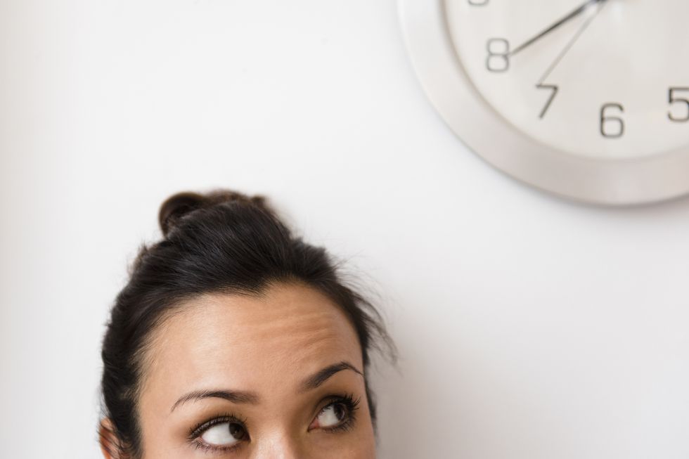 Close up of woman watching clock