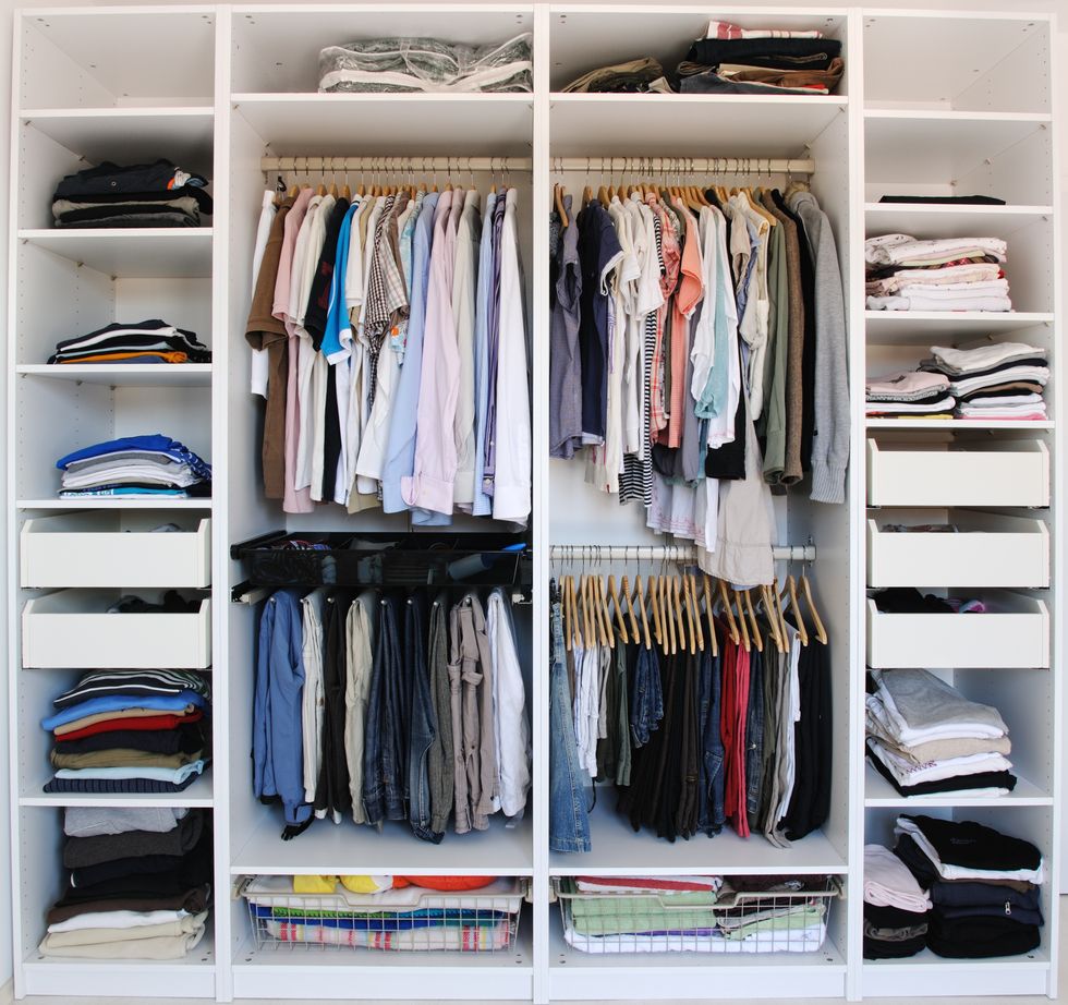 Organised open wardrobe
