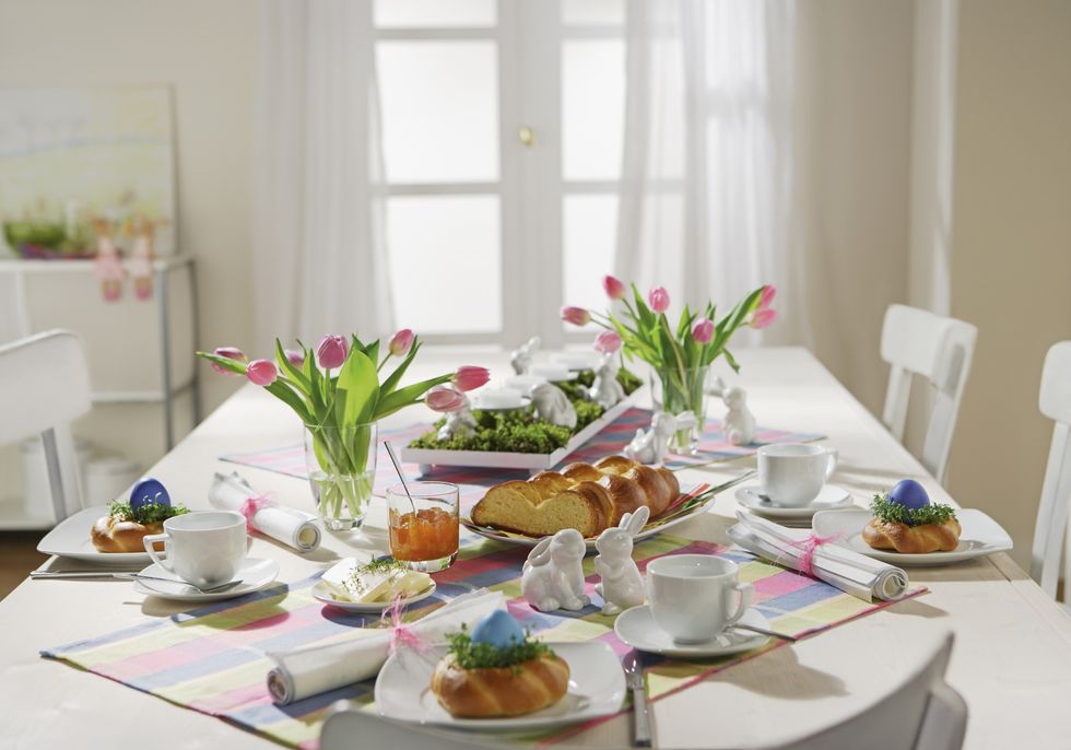 Dining table with easter breakfast setting