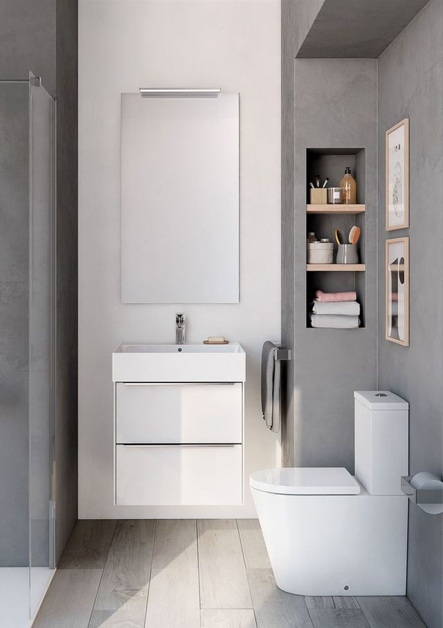Inspira wall-hung white gloss base unit, Inspira square wall-hung basin, Inspira round back-to-wall WC
