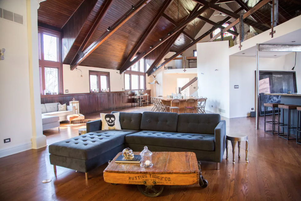 <p>Built in 1888, this <a href="https://www.airbnb.com/rooms/18311038" target="_blank">Logan Square church</a> has been beautifully restored from the ground up. It now features three&nbsp;bedrooms and two&nbsp;baths, a <a href="http://www.housebeautiful.co.uk/renovate/heating/a1084/open-fires-stoves-guide/" data-tracking-id="recirc-text-link">wood-burning fireplace</a>, and a back <a href="http://www.housebeautiful.co.uk/garden/news/a1570/things-to-consider-when-planning-the-perfect-patio/" data-tracking-id="recirc-text-link">patio</a>—all within walking distance to great local bars and restaurants. Prices start at £480&nbsp;per night.</p>