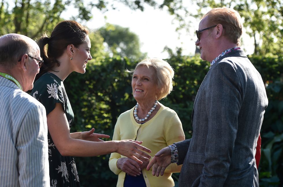 Kate Middleton talking to Mary Berry and Chris Evans at the Chelsea Flower Show - Taste Garden part of the BBC Feel Good Gardens