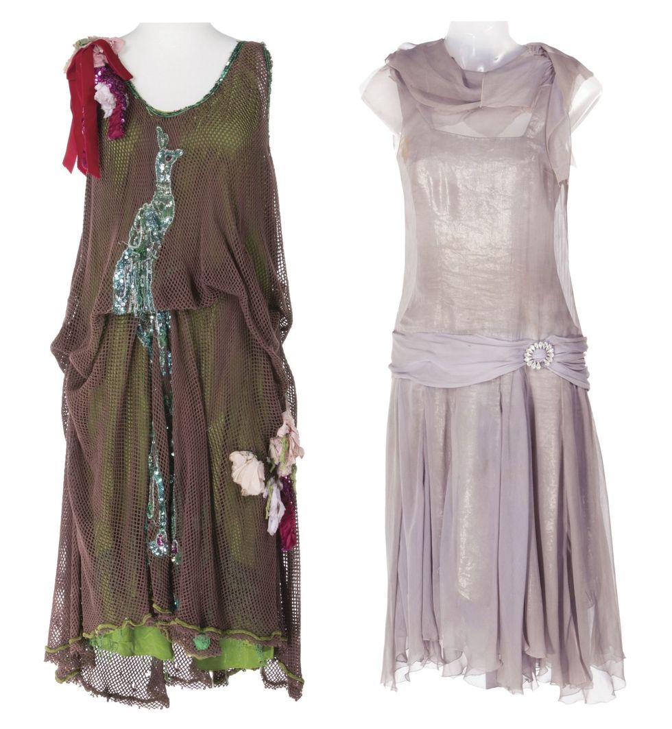 <p>Reynolds wore the lavender silk chiffon dress in the 'You Were Meant For Me'&nbsp;musical sequence in <em data-redactor-tag="em" data-verified="redactor">Singin' in the Rain&nbsp;</em>and the costume on the left in the iconic 'Belly Up to the Bar, Boys'&nbsp;&nbsp;musical number is from&nbsp;the film, <em data-redactor-tag="em" data-verified="redactor">The Unsinkable Molly Brown</em>.</p>