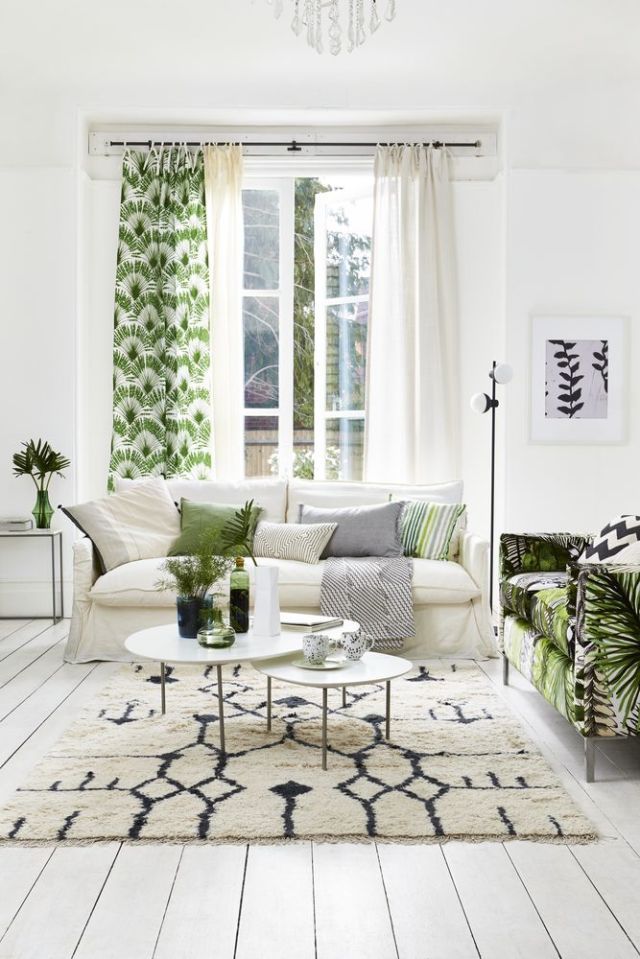 style inspiration, leafy prints and bold botanical patterns in living room