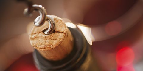Close up of corkscrew in cork