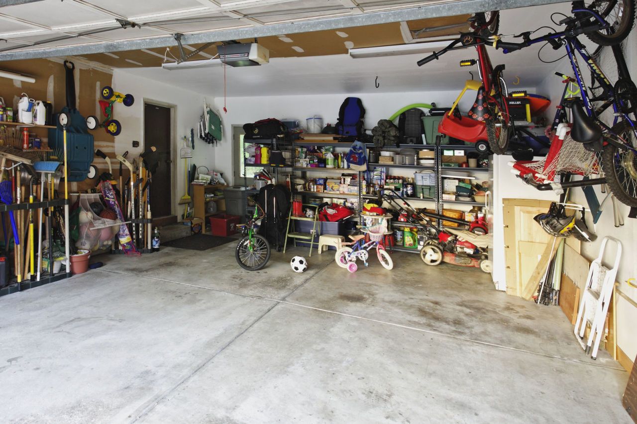 Cluttered garage in house