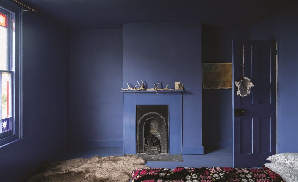 Farrow & Ball Small Spaces - Pitch Blue on all walls, ceiling and floors
