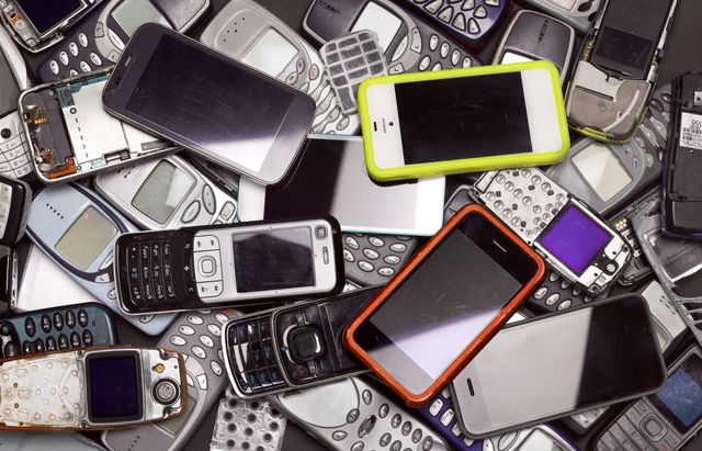 Mobile phones in pile