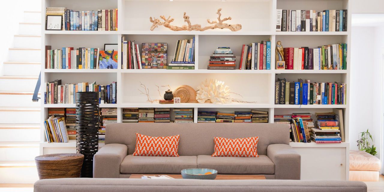 living room bookshelf