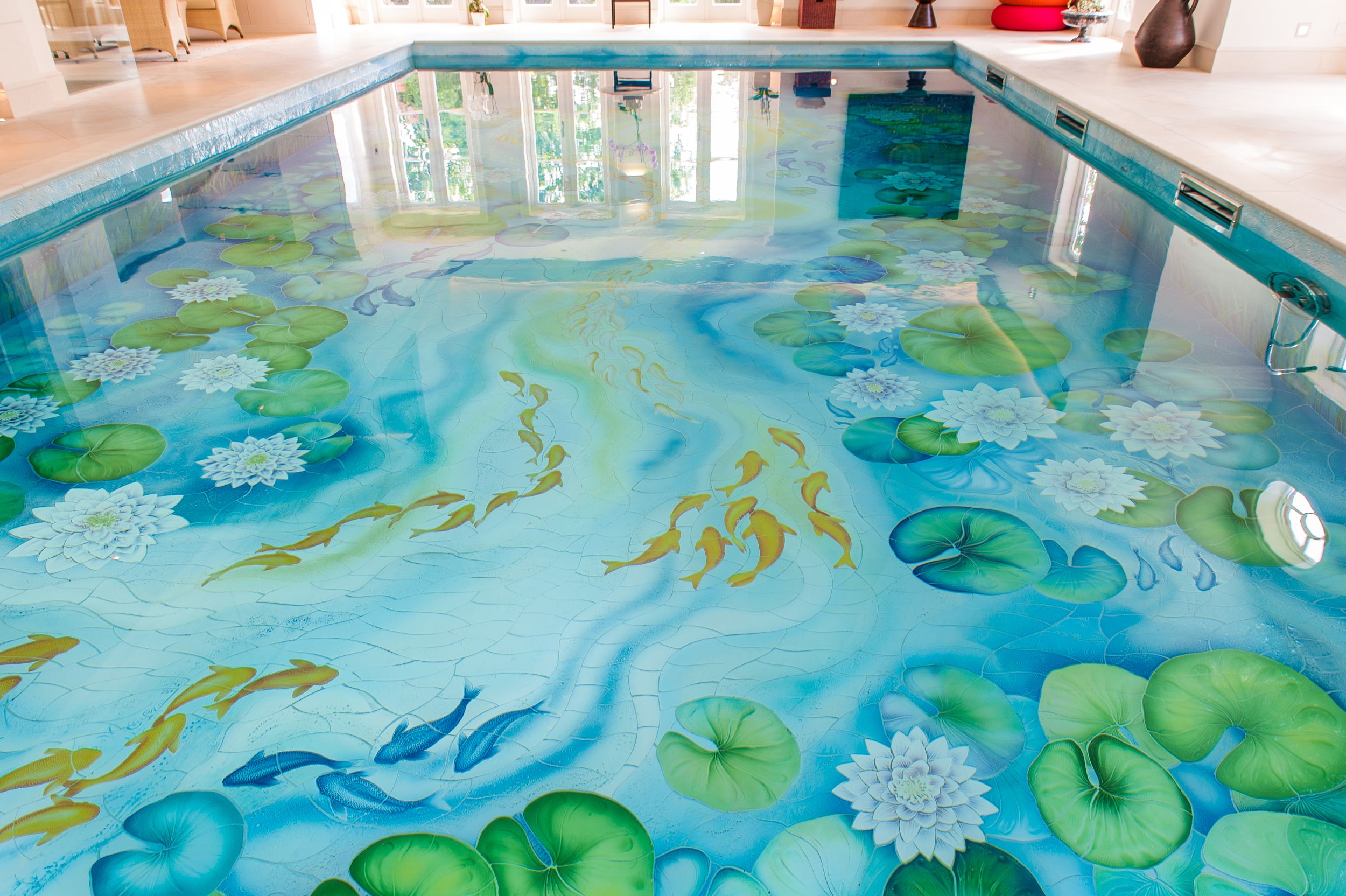 Indoor Swimming Pool With Beautiful Water Lily Ceramic Tile Mural Design This Indoor Swimming Pool Boasts The Most Beautiful Ceramic Mural