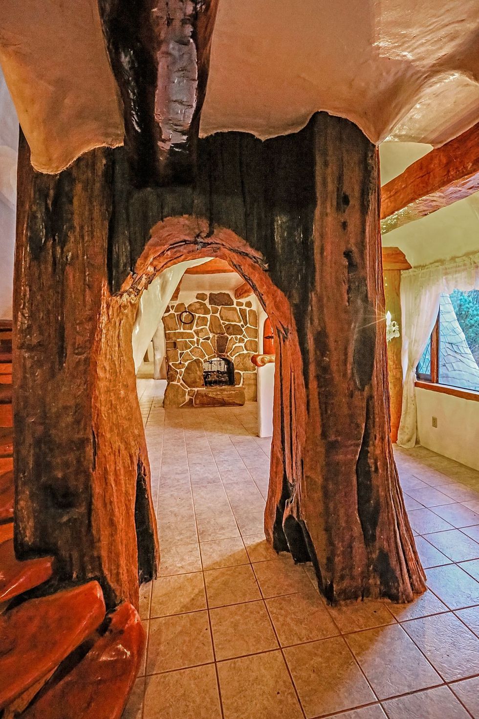 Arch, Tree, Architecture, Room, Interior design, Building, Art, Wood, Ceiling, House, 