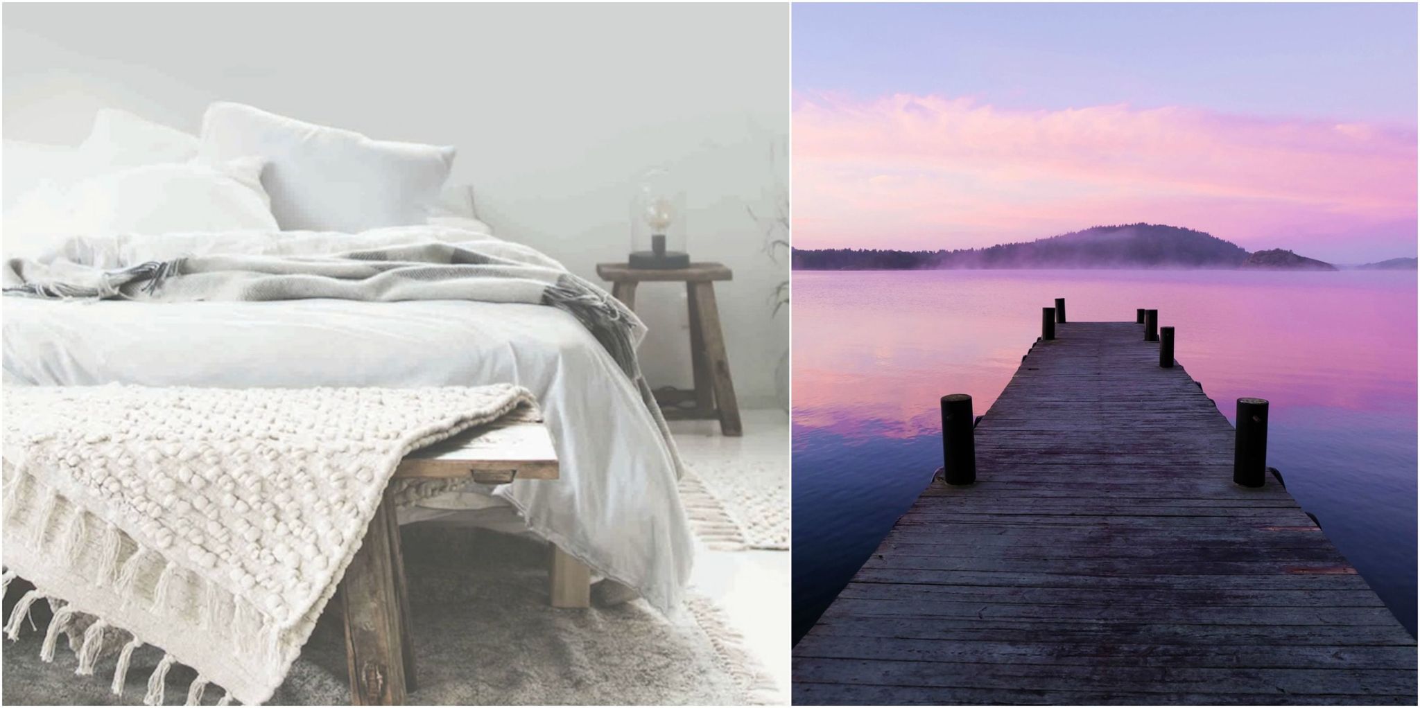 Swedish bed and lake collage