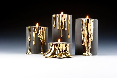 Porcelain Candle Holder With Dripping Gold by Kina Ceramics