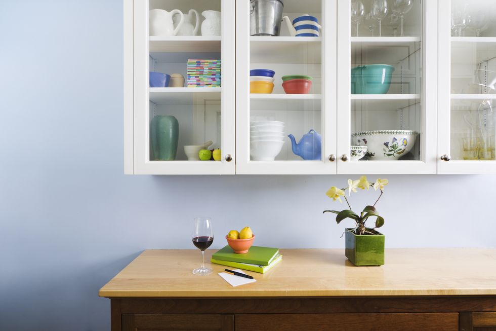 Domestic Kitchen Counter Top and Cabinet Display of Neat Organisation