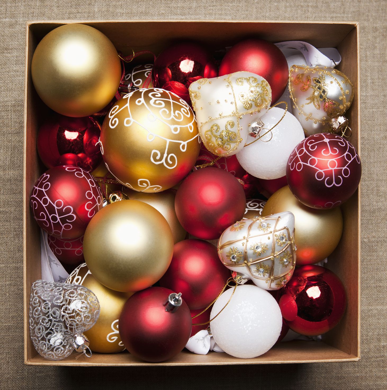 Box with christmas decorations