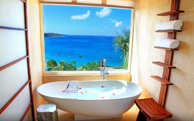 <p>This <a href="https://www.expedia.co.uk/Anguilla-Hotels-CeBlue.h8316755.Hotel-Information" data-href="https://www.expedia.co.uk/Anguilla-Hotels-CeBlue.h8316755.Hotel-Information" target="_blank">villa on the Caribbean island of Anguilla</a> comes with a private beach and full-service spa. But, really,  you could just spend your entire time in that rose petal-filled bath tub overlooking the Caribbean sea.</p>