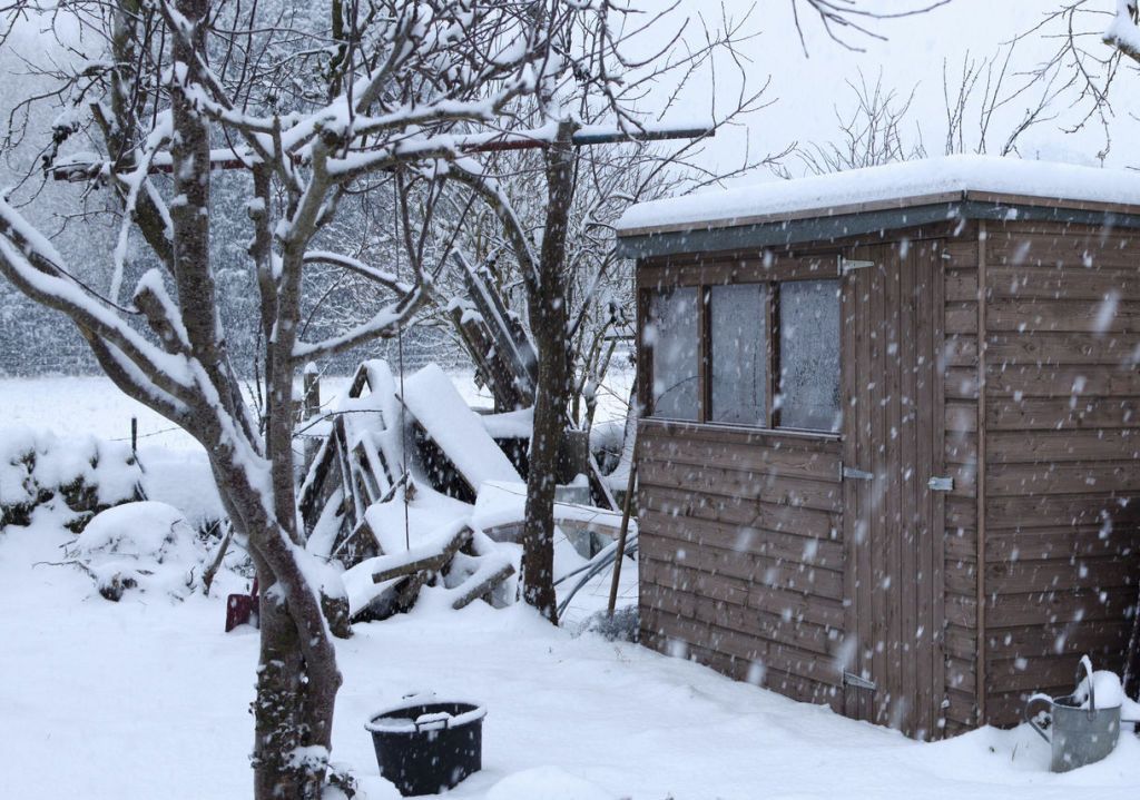 Garden shed in snow