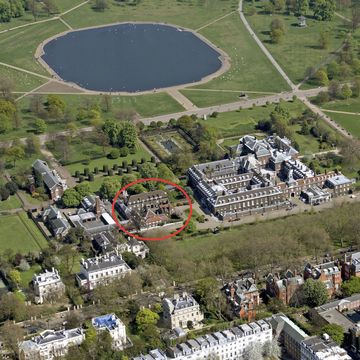 Building exterior and Kensington palace and garden, aerial view