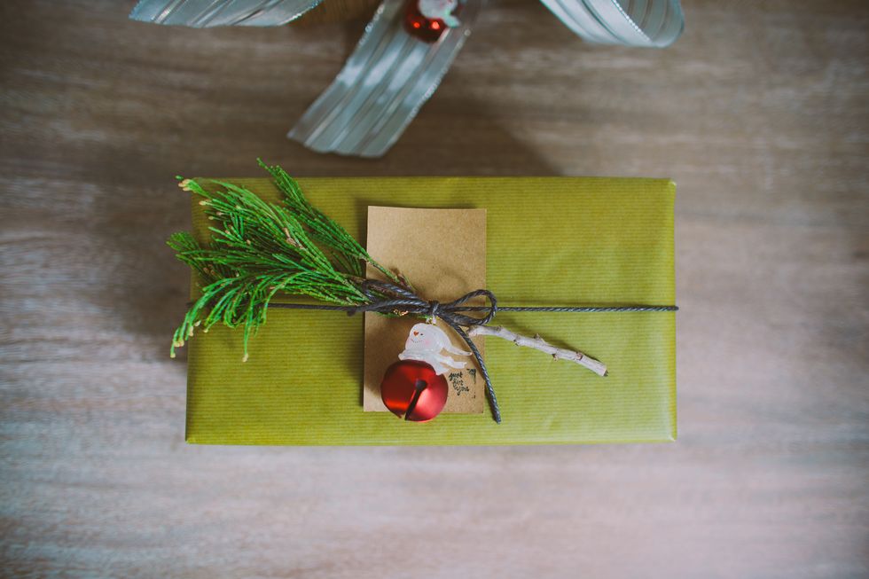 Christmas gift with fir branch