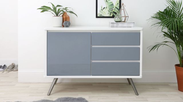 Assi Compact White and Grey Gloss Sideboard