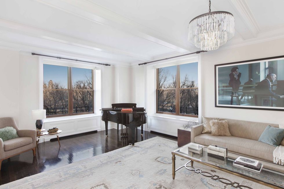 <p>The six-bedroom, four-and-a-half bathroom duplex has a corner living room overlooking Central Park.<span class="redactor-invisible-space">&nbsp;</span></p>