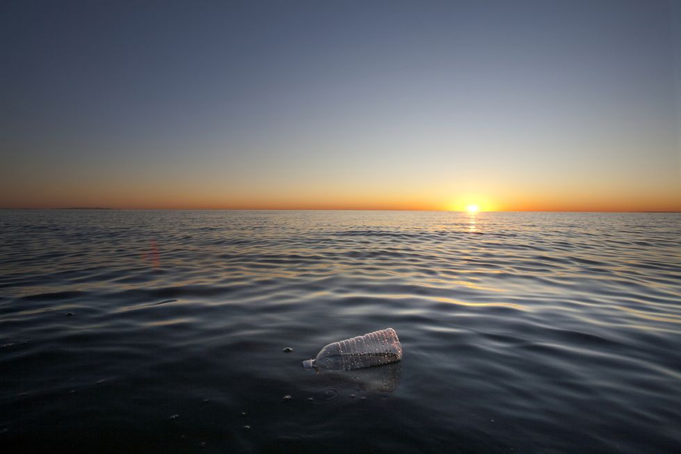 Plastic Water Bottle Floating in Pacific Ocean