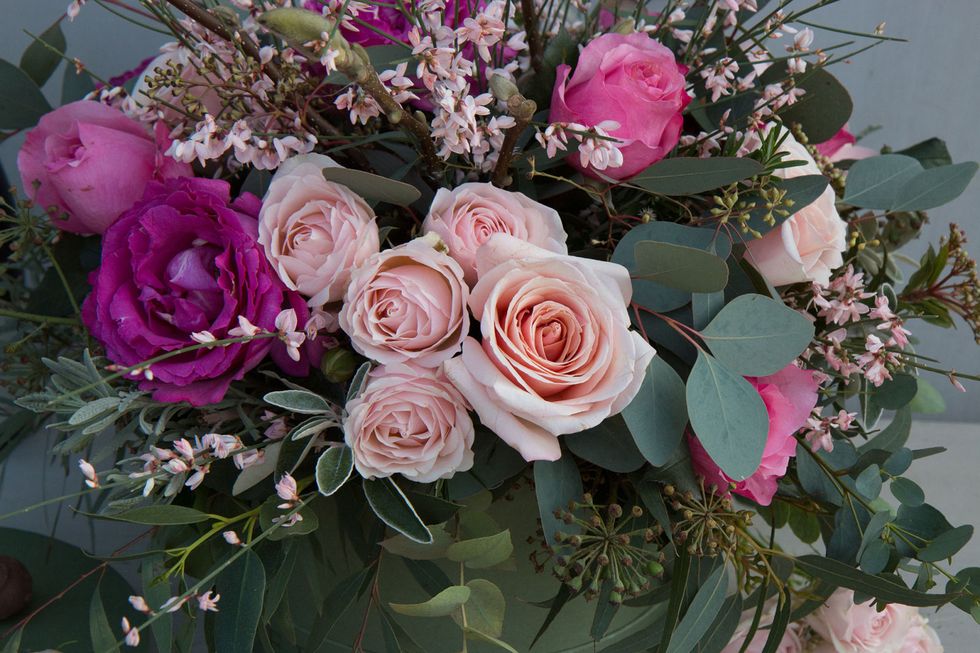 <p>'Arrangements that focus on one colour but combine a varieties of tones and texture of that colour look both natural and modern. When you mix blooms, the secret is to choose shades that are all the same tone. For example, in our Mother's Day hat box we've combined soft blush pinks with stronger rose pinks, but they are all the same true pink tone (not too yellow or blue).&nbsp;</p><p>'Pink is always popular at this time of year but highlights in <a href="http://www.housebeautiful.co.uk/decorate/news/a3309/ultra-violet-purple-decorating-ideas/" data-tracking-id="recirc-text-link">Ultra Violet, Pantone's colour of the year</a>, work really well tonally with pinks – we've used Lilac, purple Anemones and purple Clematis in our Mother's Day bouquets to introduce this in a natural way.'<span class="redactor-invisible-space" data-verified="redactor" data-redactor-tag="span" data-redactor-class="redactor-invisible-space"></span></p>