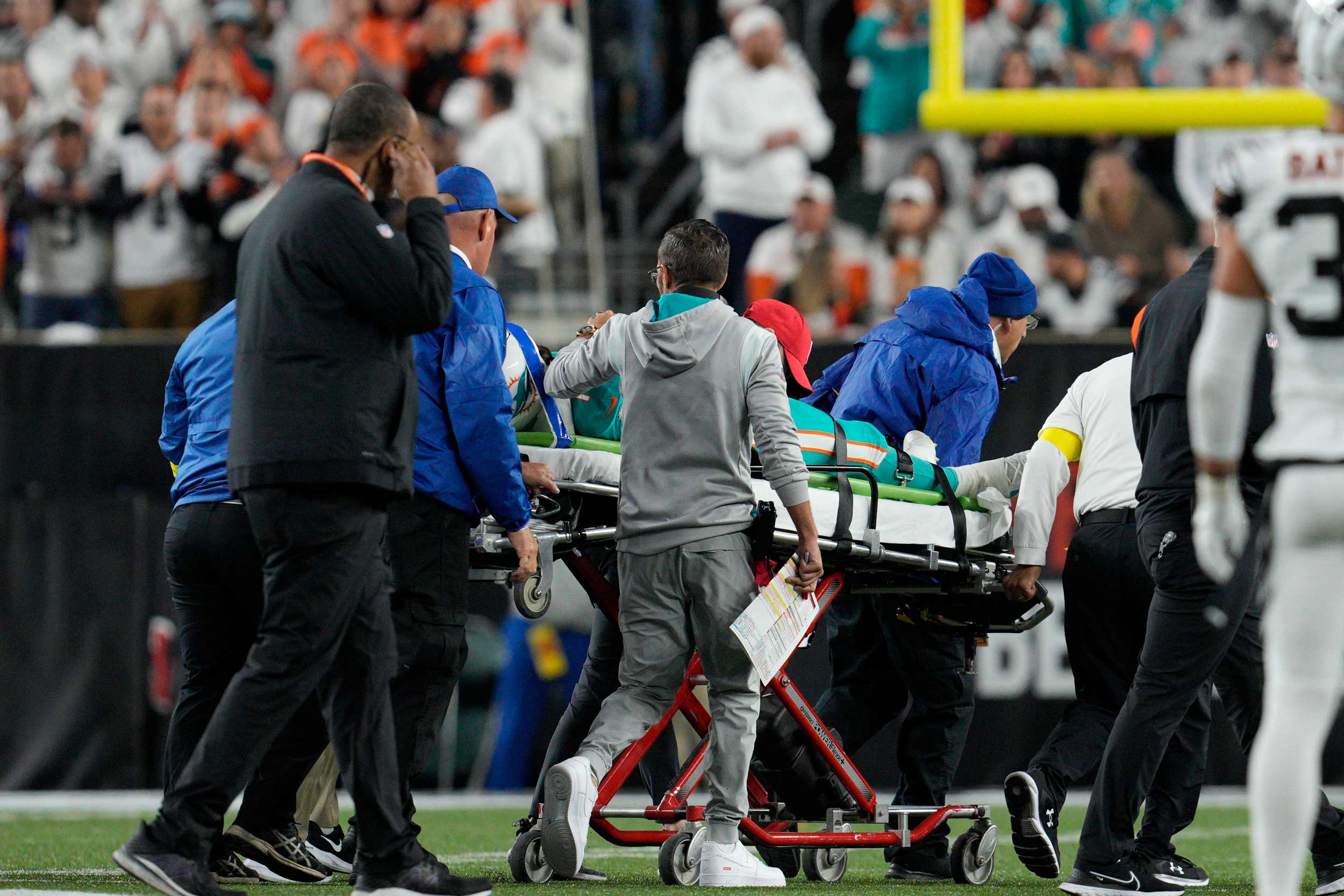 Dolphins QB Tua Tagovailoa carried off field after brutal hit