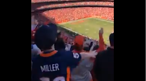 Young Broncos fan takes part in 'The Chop' at Arrowhead