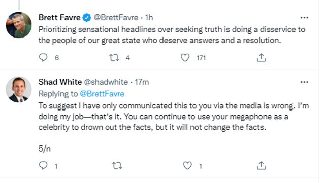 Brett Favre, Mississippi auditor go at it on Twitter