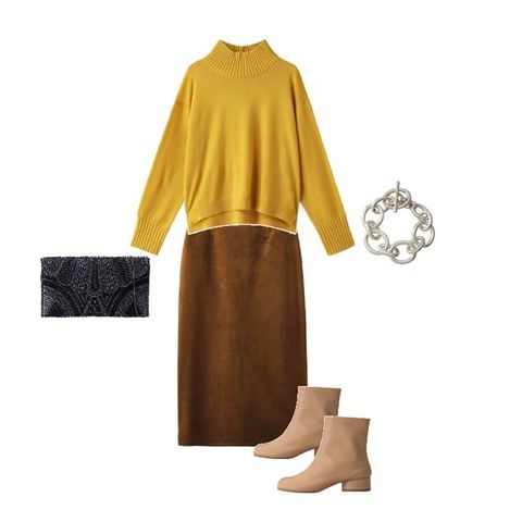 Clothing, Yellow, Brown, Dress, Sleeve, Footwear, Joint, Blouse, Neck, Beige, 
