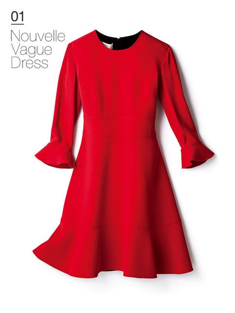 Clothing, Red, Sleeve, Dress, A-line, Neck, Fashion, Outerwear, Day dress, Collar, 