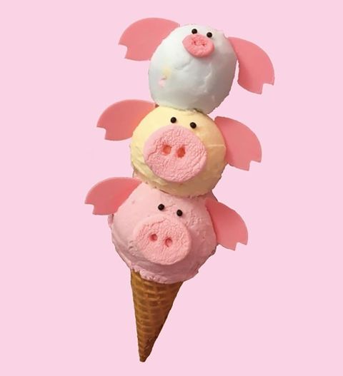 Pink, Domestic pig, Suidae, Cone, Illustration, Ice cream cone, 