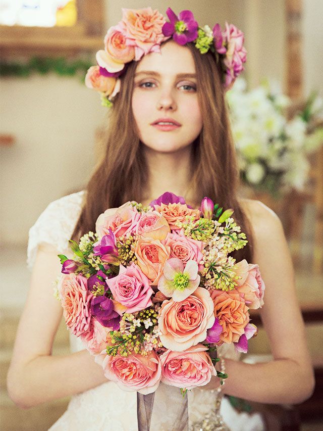 Petal, Yellow, Bouquet, Flower, Floristry, Dress, Cut flowers, Pink, Bride, Bridal clothing, 