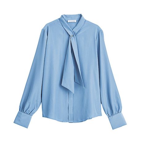 Clothing, Blue, Outerwear, Collar, Sleeve, Blouse, Shirt, Button, Top, Electric blue, 
