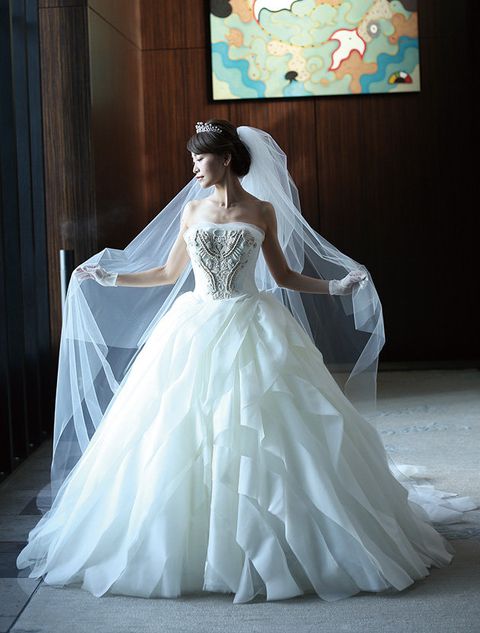 Gown, Wedding dress, Bride, Dress, Clothing, Bridal clothing, Bridal accessory, Bridal party dress, Photograph, Shoulder, 