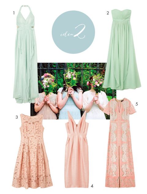 Clothing, Dress, Green, Pink, Bridal party dress, Day dress, Formal wear, Aqua, Peach, Turquoise, 