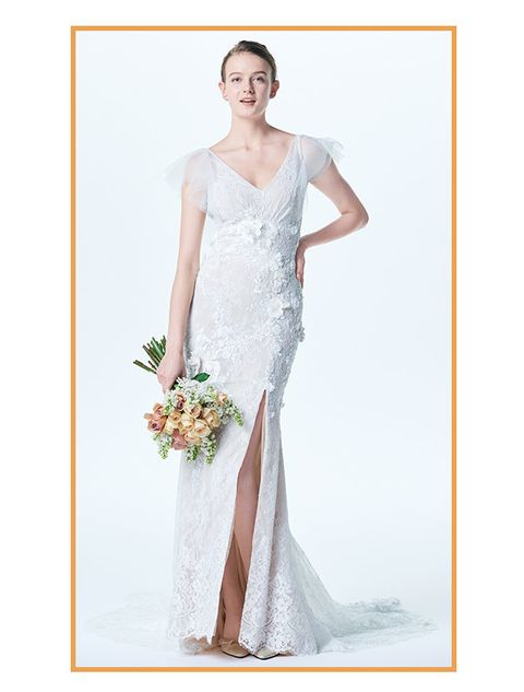Gown, Clothing, Dress, Wedding dress, Shoulder, Bridal party dress, Bridal clothing, Bride, A-line, Fashion model, 