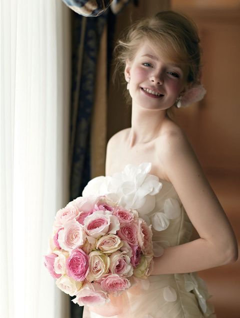Bride, Hair, Photograph, Pink, Dress, Bouquet, Hairstyle, Gown, Flower, Wedding dress, 